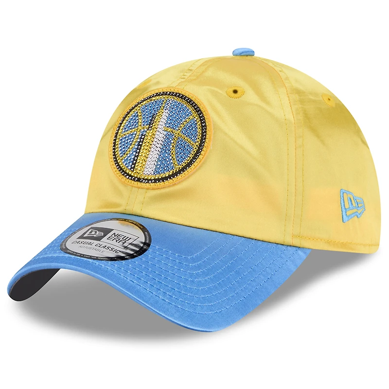 Casquette unisexe New Era jaune/bleu ciel Chicago Sky 2026 WNBA Draft avec cristaux en satin, style classique décontracté et ajustable