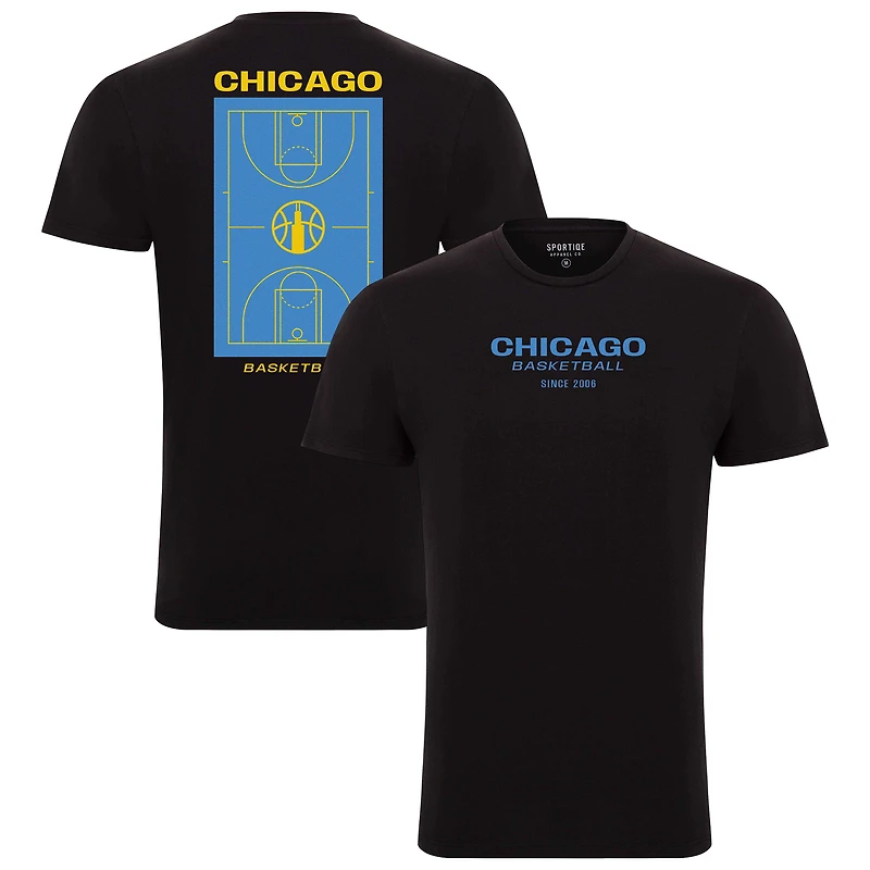 Unisex Sportiqe  Black Chicago Sky Blue Court Bingham T-Shirt