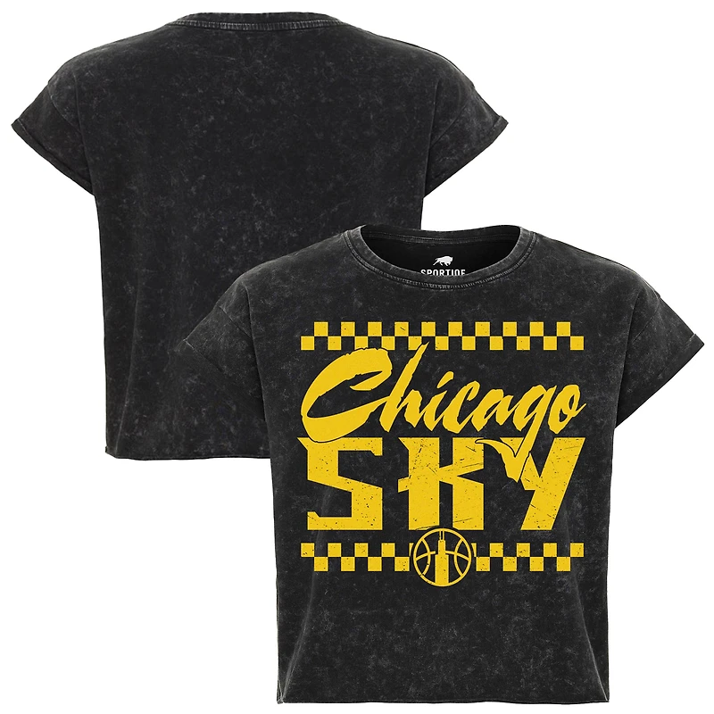 T-shirt court Sportiqe noir Chicago Sky Rock & Roll Collection Gwen Mineral Wash pour femme