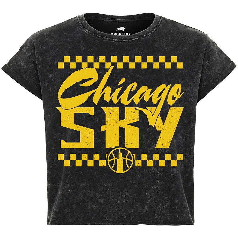 T-shirt court Sportiqe noir Chicago Sky Rock & Roll Collection Gwen Mineral Wash pour femme