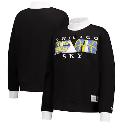 Women's New Era  Black Chicago Sky Split Cropped Mock Neck Sweatshirt