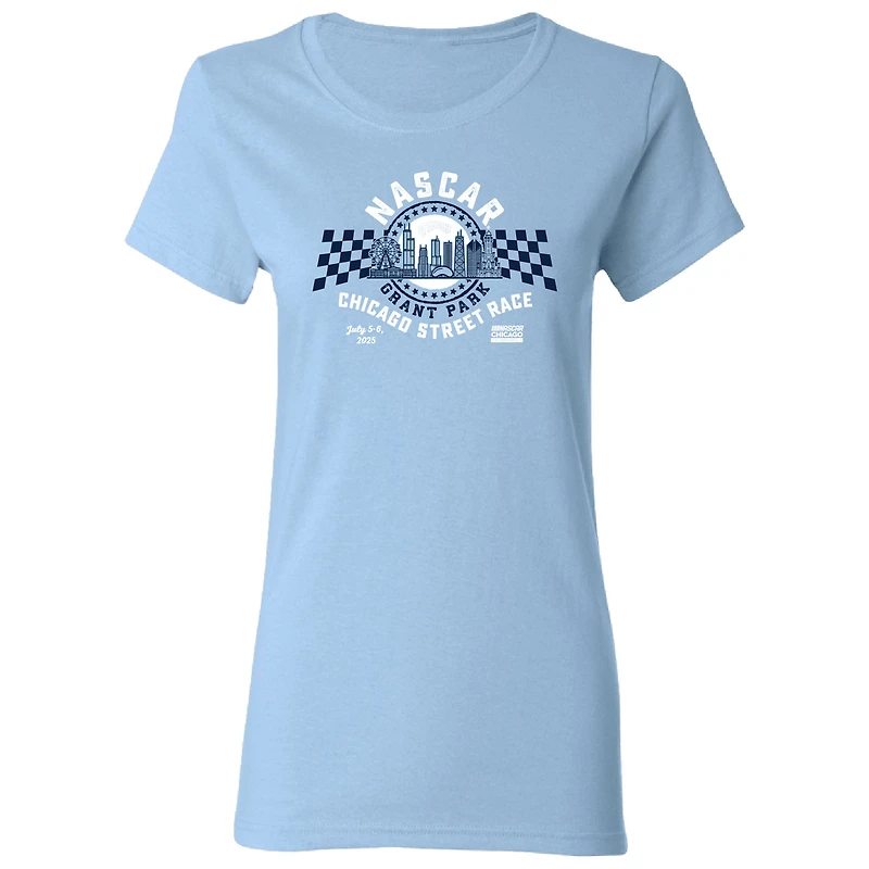 T-shirt bleu clair pour femme avec logo rétro NASCAR Chicago Street Race