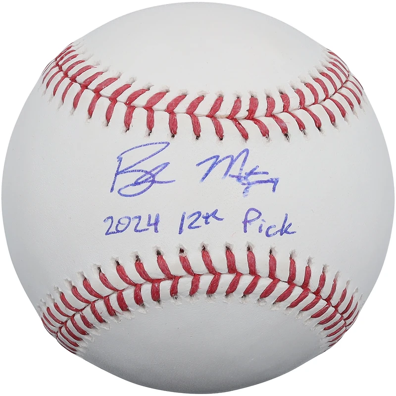 Balle de baseball autographiée par Braden Montgomery des White Sox de Chicago avec inscription « 12e choix de la saison 2024 ».