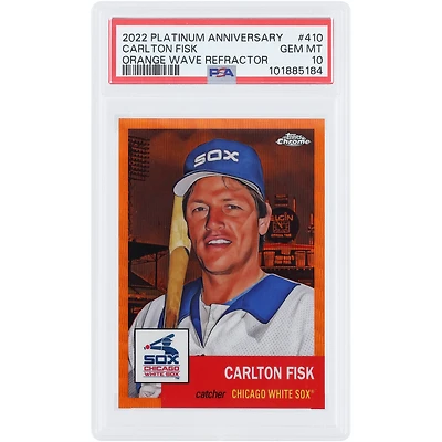 Carlton Fisk Chicago White Sox 2022 Topps Platinum Anniversary Orange Wave Refractor #410 # 11/25 PSA Authentifié 10 Carte