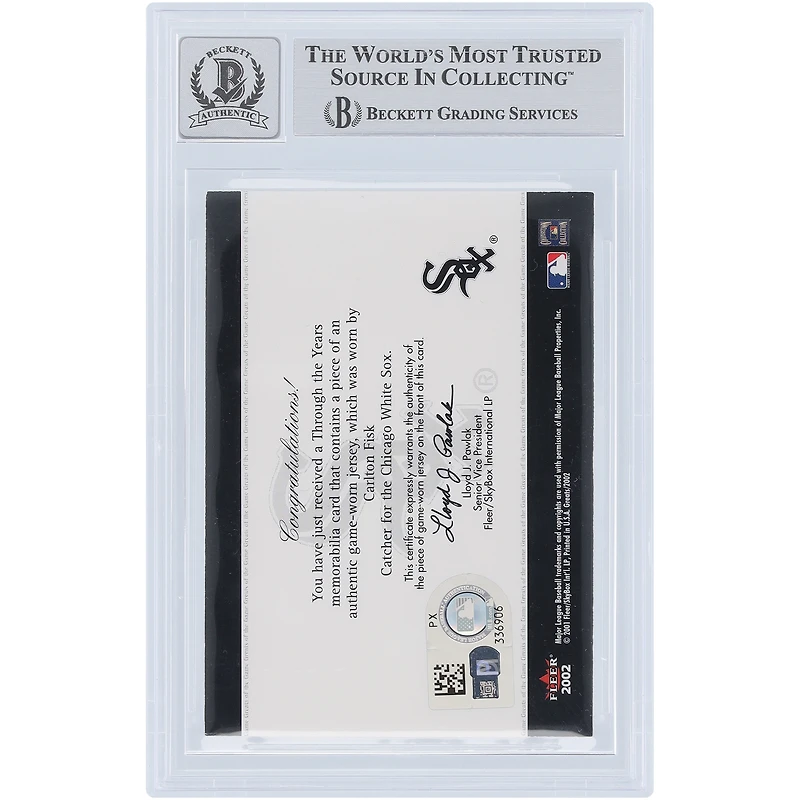 Carlton Fisk Chicago White Sox Autographed 2002 Fleer Greats of the Game Through the Years GU Relic #GG-CF Beckett Fanatics Witnessed Authenticated 10 Card