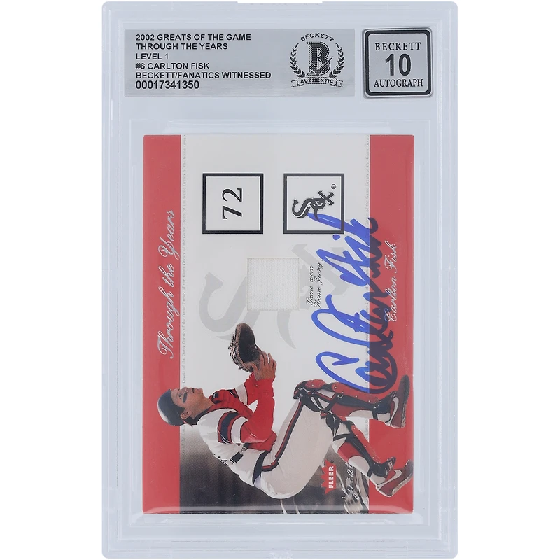 Carlton Fisk Chicago White Sox Autographed 2002 Fleer Greats of the Game Through The Years Relic #CF Beckett Fanatics Witnessed Authenticated 10 Card