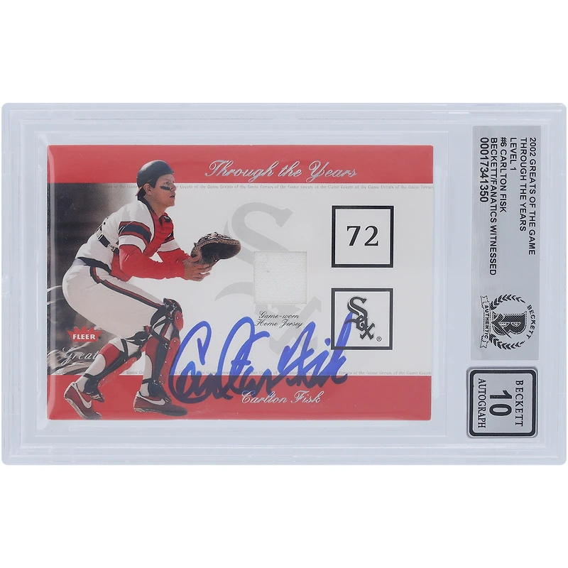 Carlton Fisk Chicago White Sox Autographed 2002 Fleer Greats of the Game Through The Years Relic #CF Beckett Fanatics Witnessed Authenticated 10 Card
