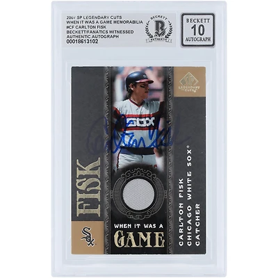 Carte autographiée par Carlton Fisk des White Sox de Chicago (2007), Upper Deck SP Legendary Cuts When It Was A Game Relic #WG-CF, authentifiée par Beckett Fanatics Witnessed (n° 10).