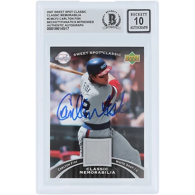 Carte autographiée de Carlton Fisk (Chicago White Sox), 2007 Upper Deck Sweet Spot Classic GU Relic #CM-CF2, authentifiée par Beckett Fanatics Witnessed (n° 10).
