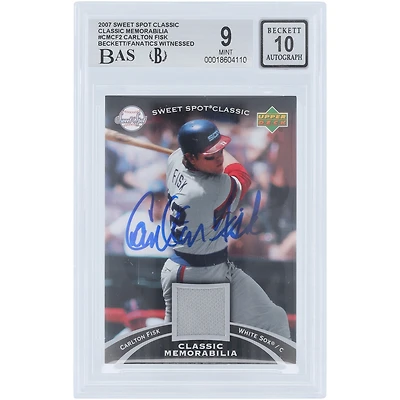 Carte autographiée par Carlton Fisk des White Sox de Chicago (2007), Upper Deck Sweet Spot Classic GU Relic #CM-CF2, authentifiée Beckett Fanatics Witnessed (9/10).