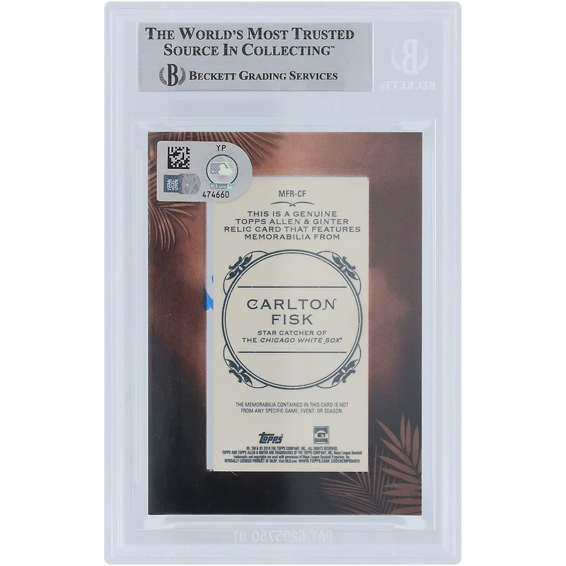 Carlton Fisk Chicago White Sox Autographed 2019 Topps Allen & Ginter Mini Framed Relic #MFR-CF Beckett Fanatics Witnessed Authenticated Card