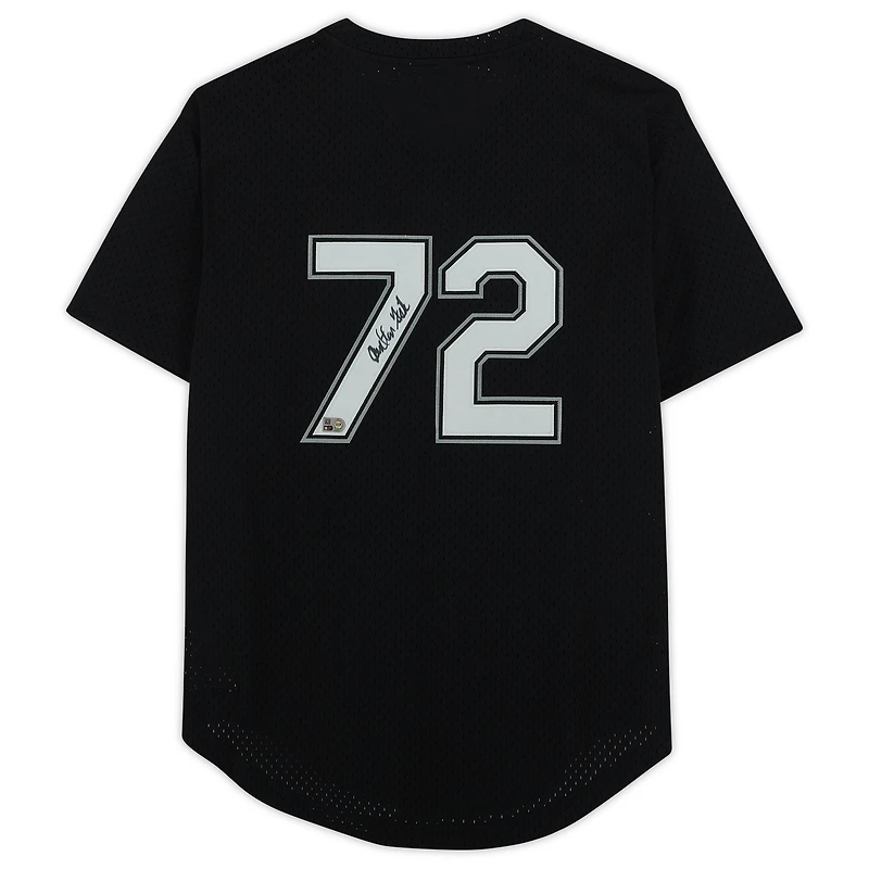 Maillot d'entraînement au bâton authentique signé Mitchell & Ness par Carlton Fisk Chicago White Sox