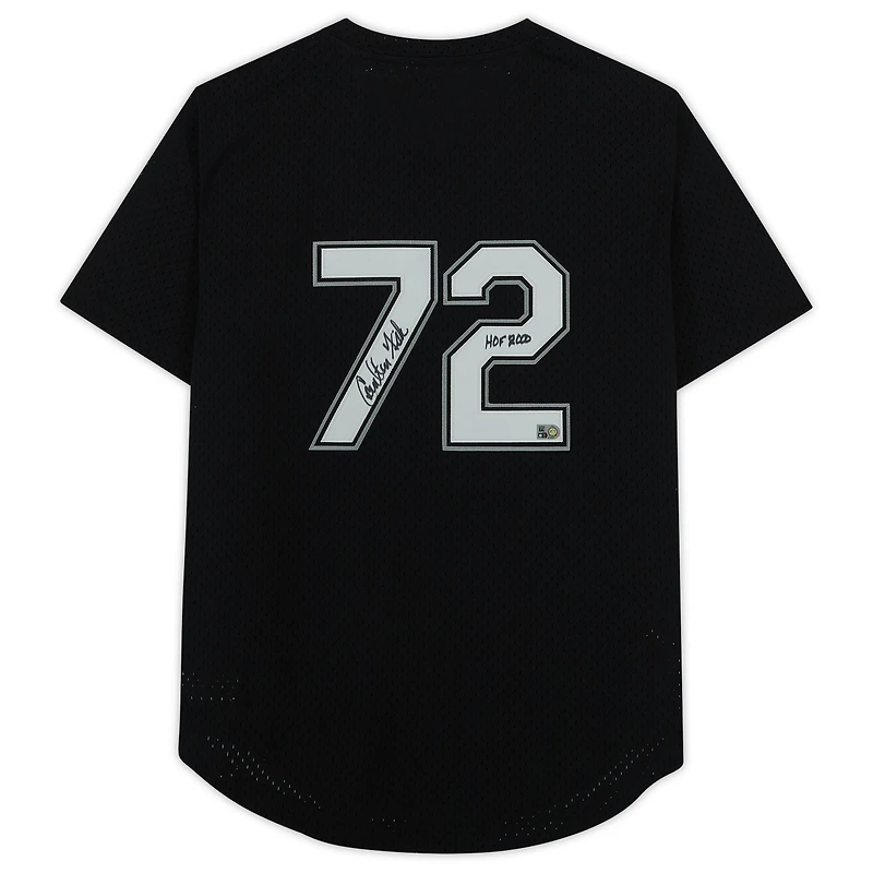 Maillot d'entraînement de frappe authentique noir autographié par Carlton Fisk Chicago White Sox avec l'inscription « HOF 2000 » de Mitchell & Ness