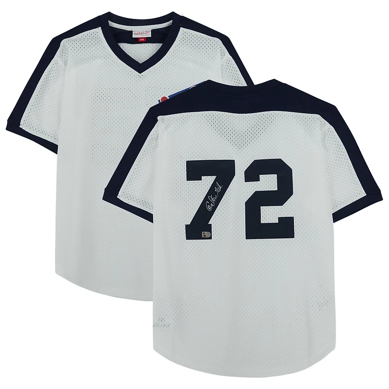 Maillot d'entraînement au bâton authentique autographié par Carlton Fisk Chicago White Sox Mitchell & Ness