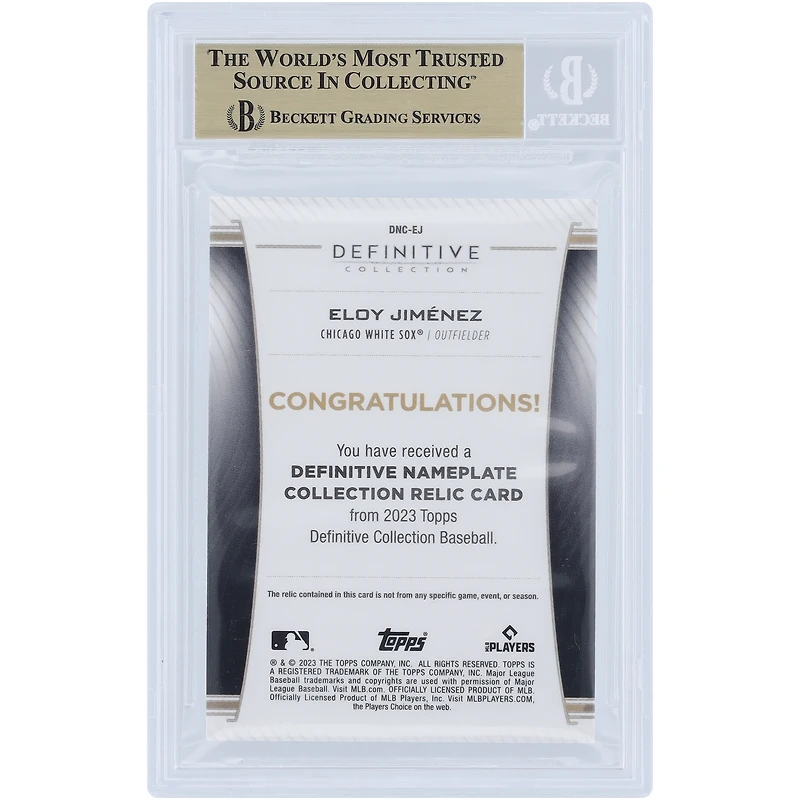 Eloy Jimenez Chicago White Sox 2023 Topps Definitive Game Used Letter Relic #DNC-EJ #1/1 BGS Authenticated 9.5 Card