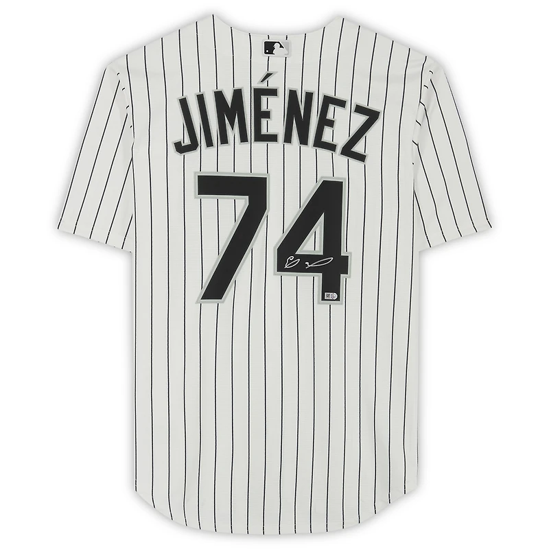 Maillot Nike réplique à rayures blanches autographié par Eloy Jimenez des Chicago White Sox