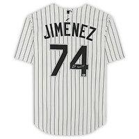 Maillot Nike réplique à rayures blanches autographié par Eloy Jimenez des Chicago White Sox