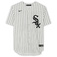 Maillot Nike réplique à rayures blanches autographié par Eloy Jimenez des Chicago White Sox