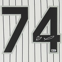 Maillot Nike réplique à rayures blanches autographié par Eloy Jimenez des Chicago White Sox