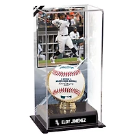 Vitrine de présentation des gants dorés des Chicago White Sox d'Eloy Jimenez avec image