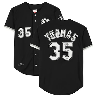 Maillot authentique autographié par Frank Thomas Black Chicago White Sox de Mitchell & Ness avec inscription « Big Hurt »