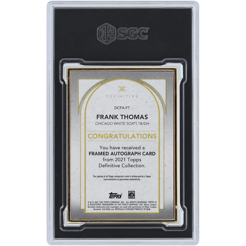 Frank Thomas Chicago White Sox Autographié 2021 Topps Definitive Collection Autographe Encadré Violet #DCFA-FT #8/10 SGC Authentifié 9 Carte