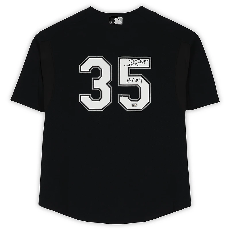 Maillot d'entraînement au bâton noir Mitchell & Ness autographié par Frank Thomas des White Sox de Chicago, avec inscription « HOF 2014 ».