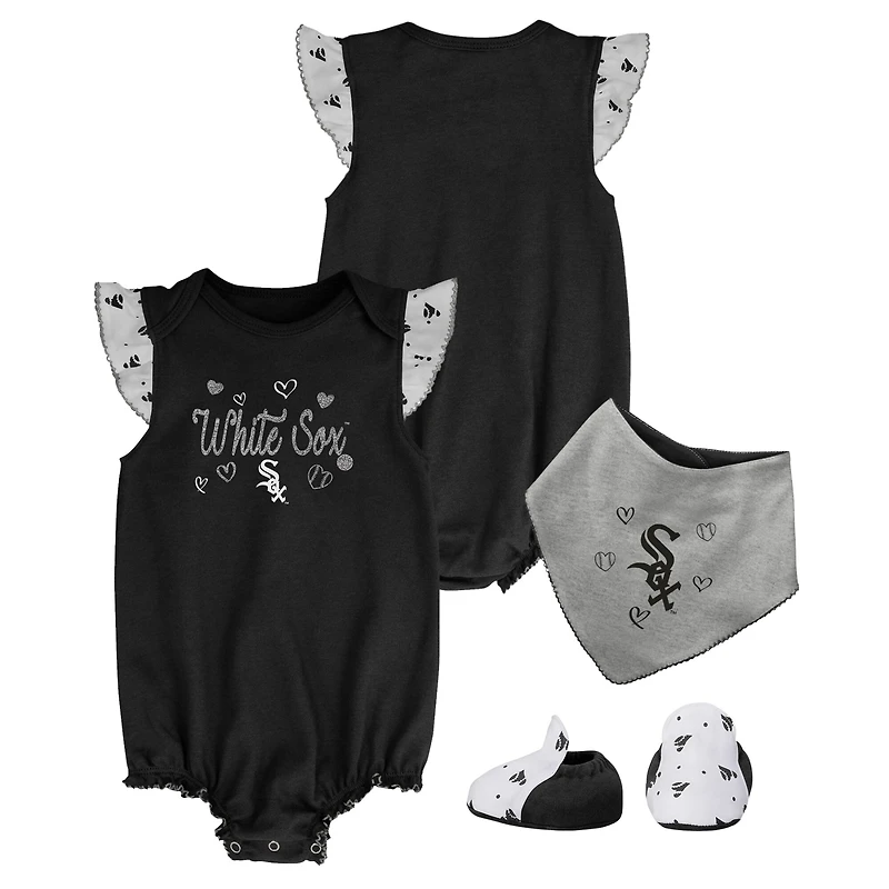Ensemble 3 pièces avec bavoir et chaussons pour nouveau-né nourrisson, Chicago White Sox, Home Plate, noir