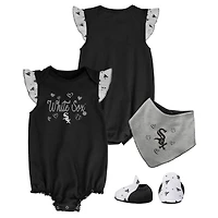Ensemble 3 pièces avec bavoir et chaussons pour nouveau-né nourrisson, Chicago White Sox, Home Plate, noir