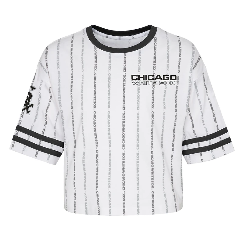Girls Youth White Chicago Sox Ball Striped T-Shirt