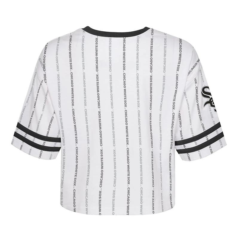 Girls Youth White Chicago Sox Ball Striped T-Shirt