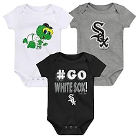 Infant Black/White/Gray Chicago White Sox Born To Win 3-Pack Bodysuit Set