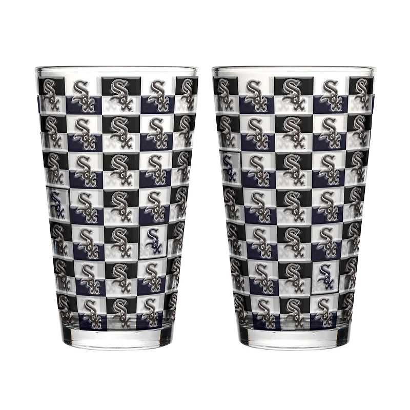 Ensemble de deux verres à bière Logo Brands Chicago White Sox, motif quadrillé, 473 ml (16 oz).