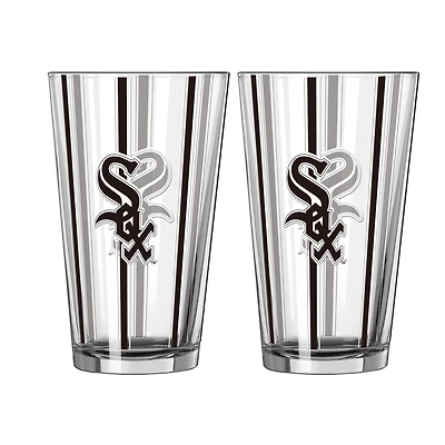 Ensemble de deux verres à bière rayés de 473 ml (16 oz) Logo Brands Chicago White Sox