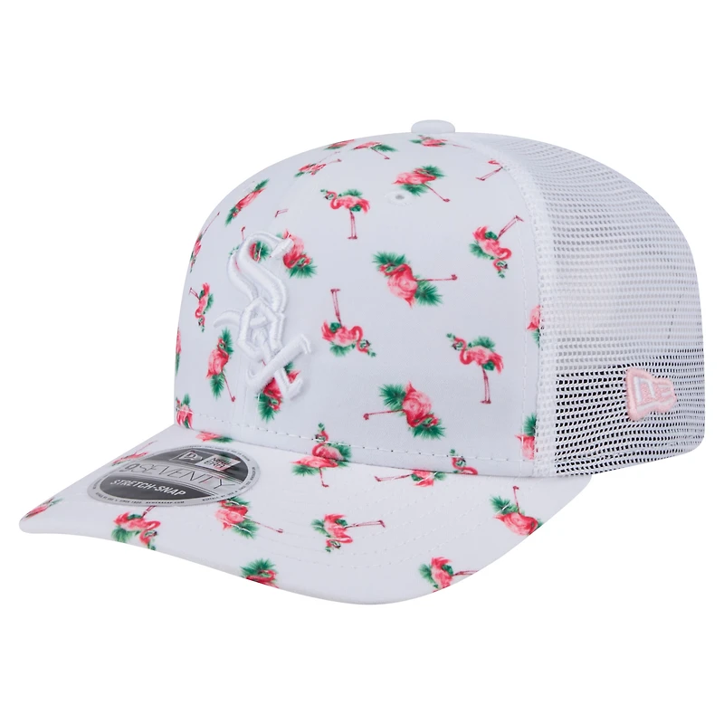 Men's New Era White Chicago White Sox Flamingo Mesh Back 9SEVENTY Stretch-Snap Hat