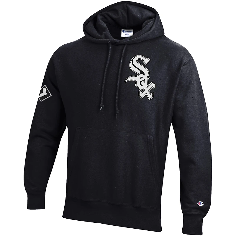 Sweat à capuche Champion noir pour homme, en chenille tissée inversée, l'effigie des White Sox de Chicago.