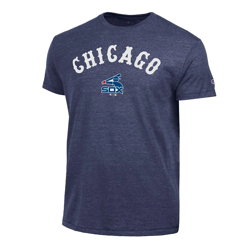 Men's Champion Navy Chicago White Sox Cooperstown Wordmark Lockup Tri-Blend T-Shirt