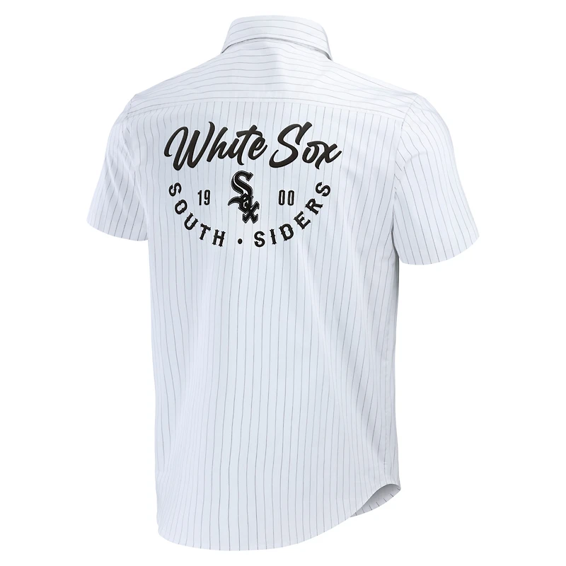 Collection Darius Rucker pour hommes par Fanatics White Chicago Sox Pin Stripe Chemise boutonnée à manches courtes
