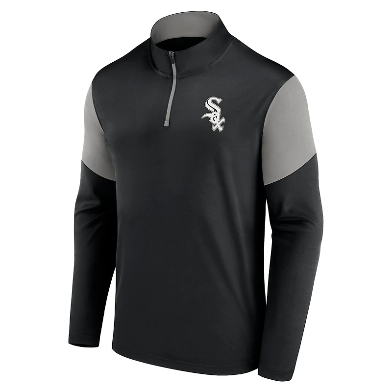 Haut à quart de zip avec logo principal des Chicago White Sox Fanatics pour hommes, noir/gris