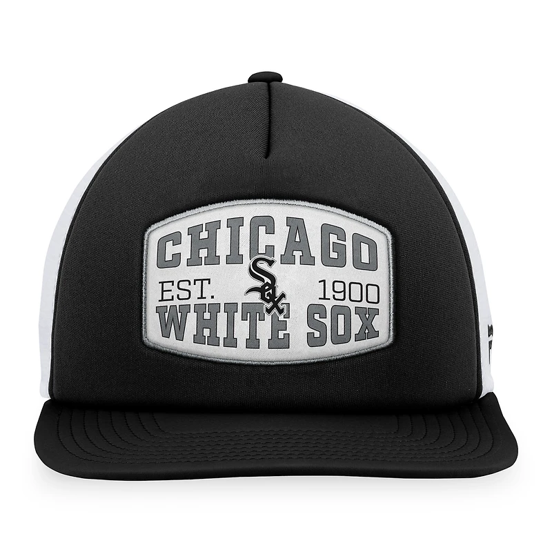 Casquette Snapback de camionneur avec patch frontal en mousse Chicago White Sox Fanatics pour hommes, noir