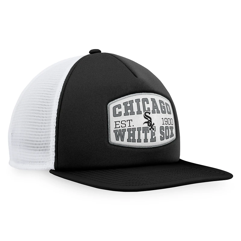 Casquette Snapback de camionneur avec patch frontal en mousse Chicago White Sox Fanatics pour hommes, noir
