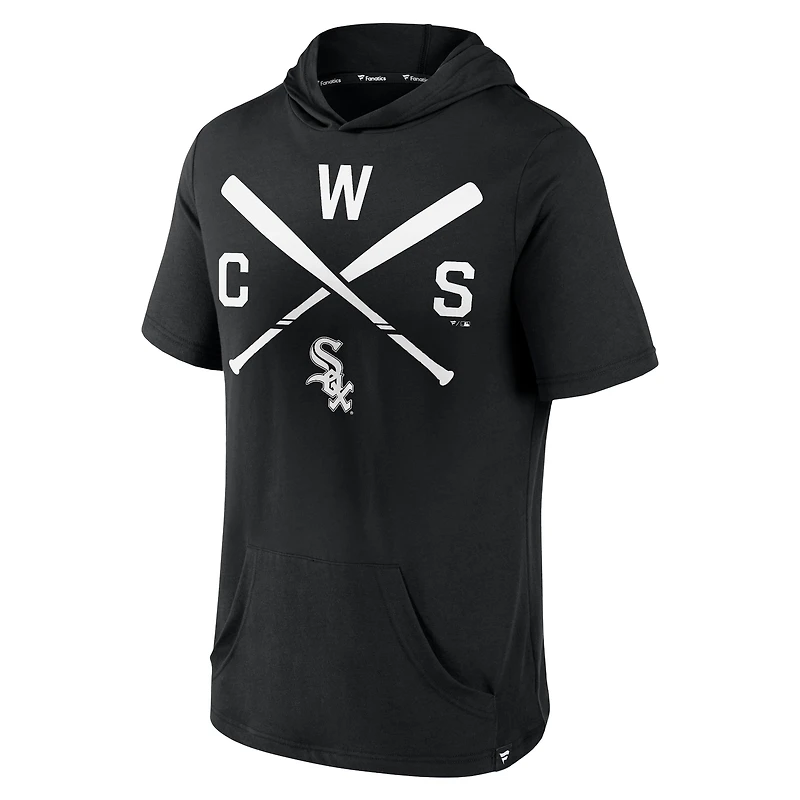 Men's Fanatics Black Chicago White Sox Iconic Rebel Short Sleeve Hooded Top