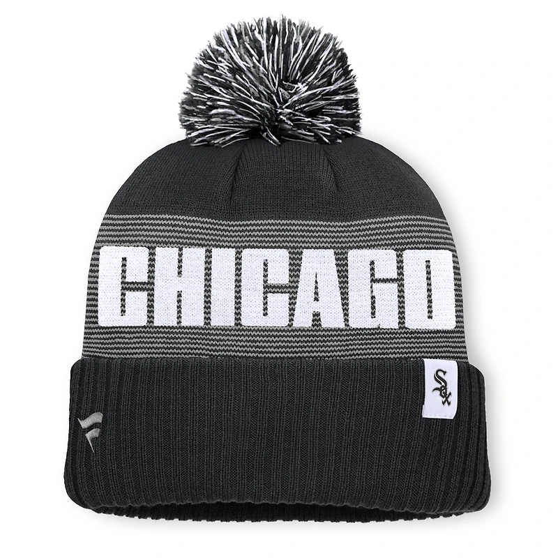 Bonnet à revers rayé Chicago White Sox noir pour homme, avec pompon