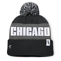 Bonnet à revers rayé Chicago White Sox noir pour homme, avec pompon