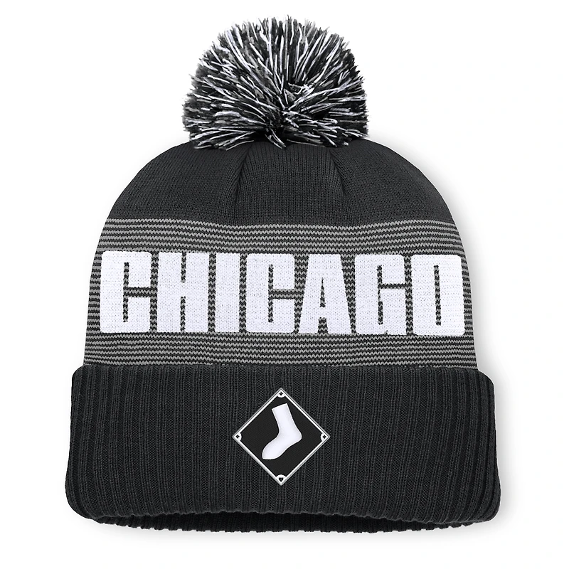 Bonnet à revers rayé Chicago White Sox noir pour homme, avec pompon