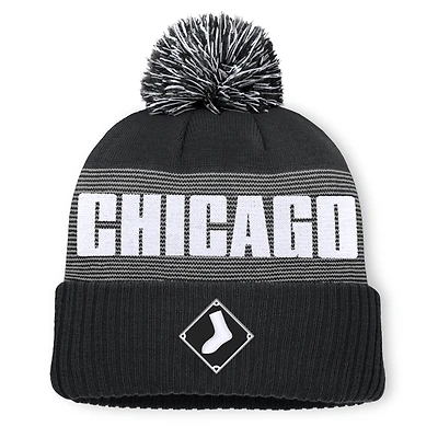Bonnet à revers rayé Chicago White Sox noir pour homme, avec pompon