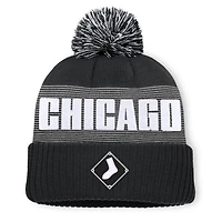 Bonnet à revers rayé Chicago White Sox noir pour homme, avec pompon