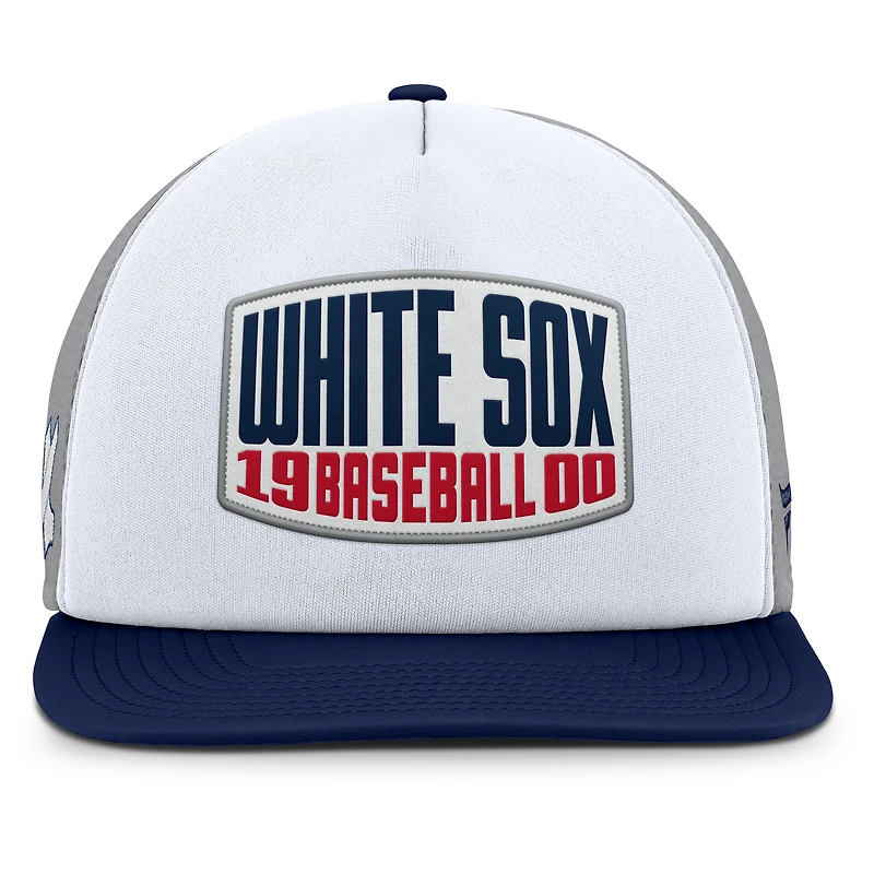 Casquette ajustable Fanatics grise/blanche pour homme avec patch avant en mousse et logo des White Sox de Chicago