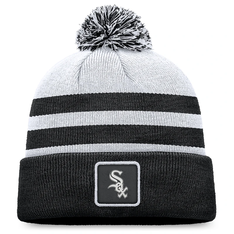 Bonnet en tricot à revers Fanatics gris Chicago White Sox pour hommes avec pompon