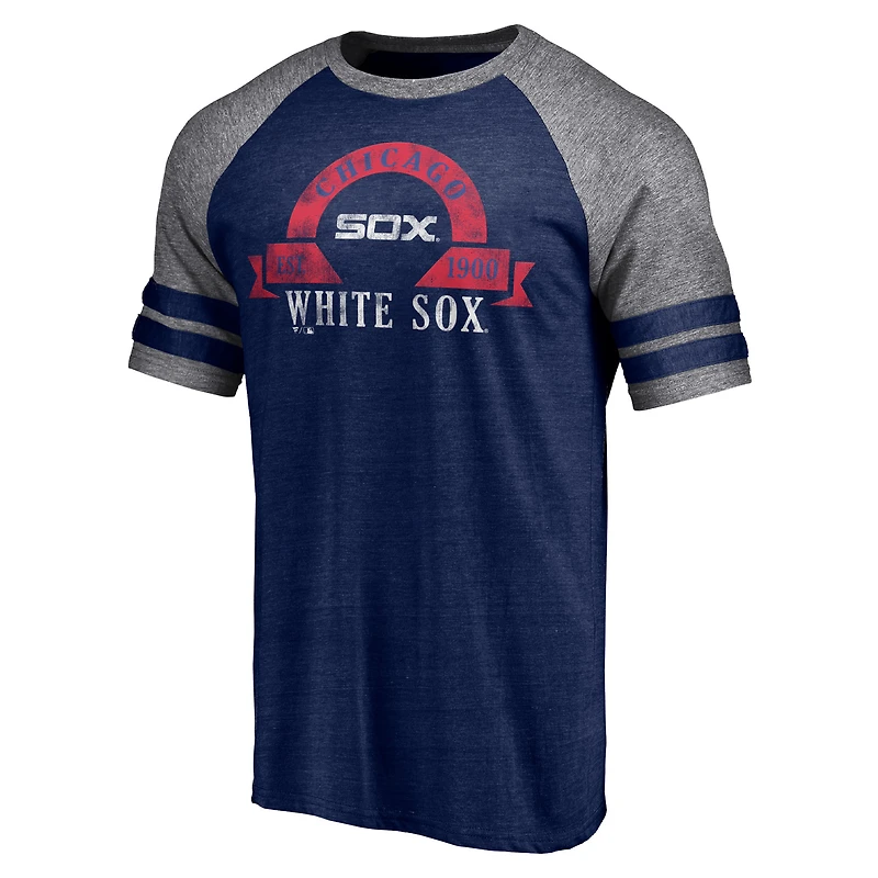 T-shirt utilitaire tri-mélange raglan à deux bandes Fanatics Heather Navy Chicago White Sox pour hommes